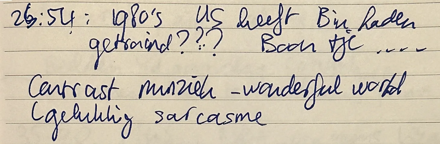 Handwritten note: Utterly surprised by the claim that the US trained Bin Laden